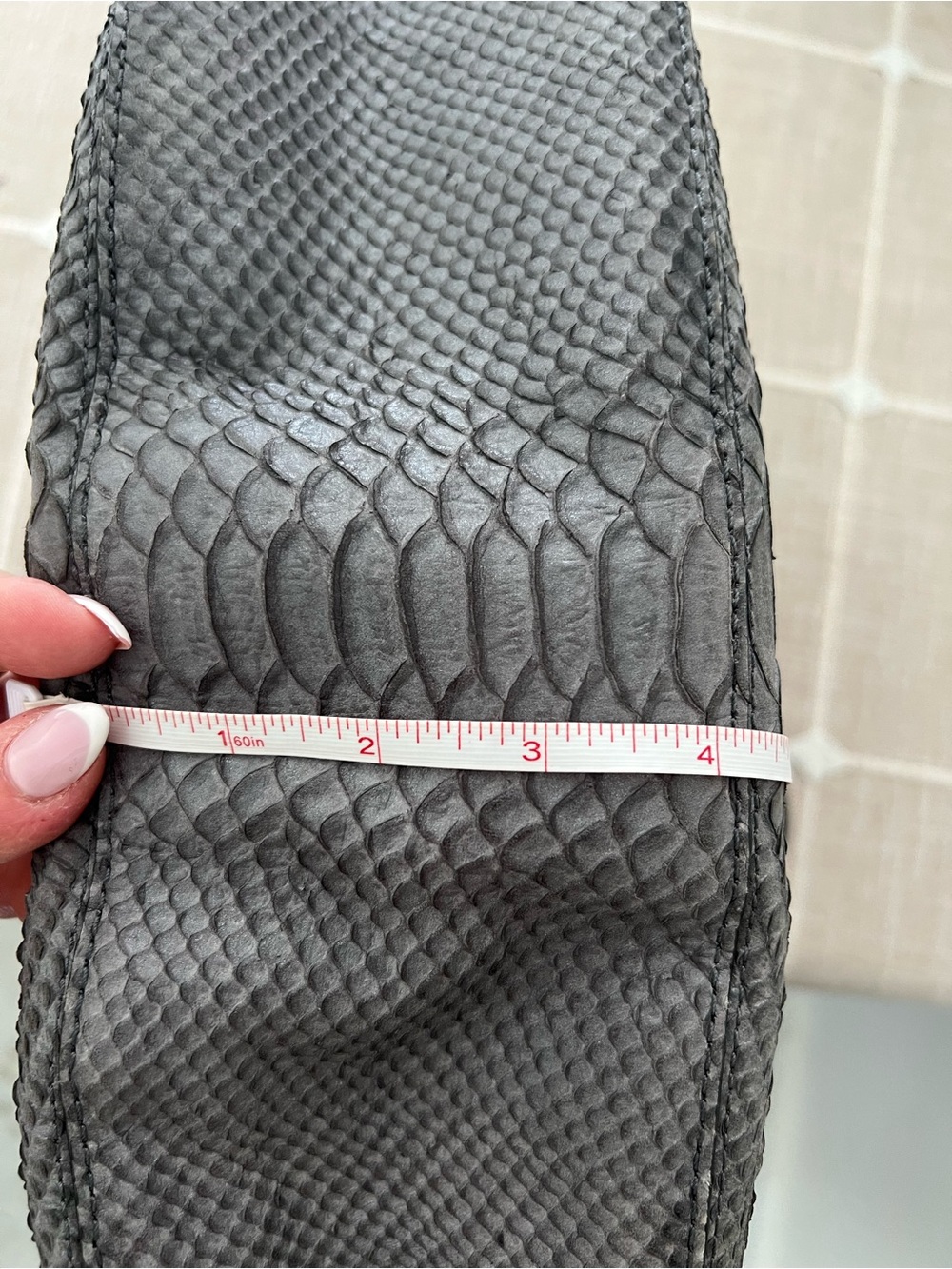 Gray Python-Embossed Leather Shoulder Bag - Picture 9 of 9